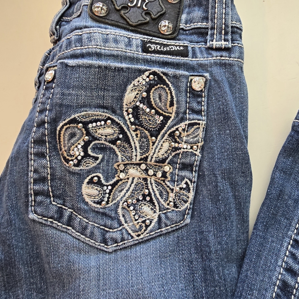 Miss Me Women's Denim Jeans with Embellished Fleur-de-Lis